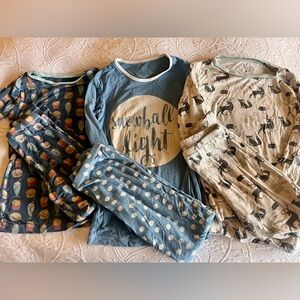KICKEE PANTS set of 3 Kids Blue 'Snowball Fight' Pajama Set - size 8